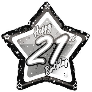 Black  21st Birthday Star Foil Balloon