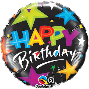 Black Happy Birthday Star Patterned Balloon