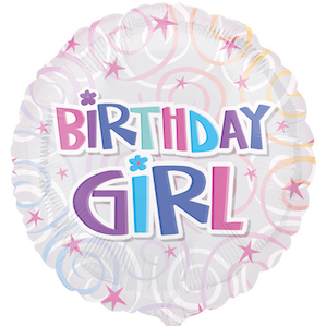 Birthday Girl Swirls Large Round Foil Balloon