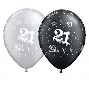 Latex Black and Silver 21st Balloons