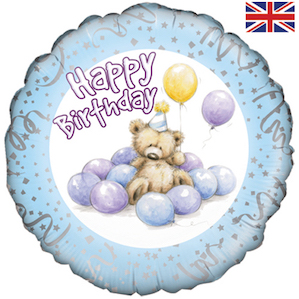 Cute Bear Blue Birthday Foil Balloon