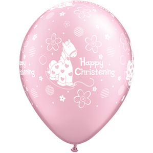 Pink Happy Christening Latex Balloon