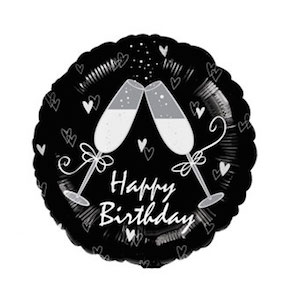  Happy Birthday Champagne Glasses Round Foil Balloon