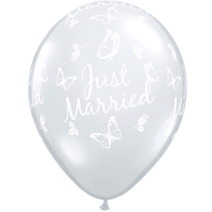 Just married Butterfly Printed Silver latex Balloon