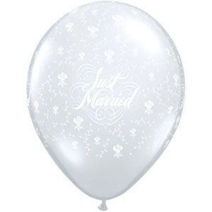 Just married Flowers Printed Silver latex Balloon