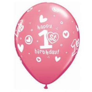 First Birthday Hearts Girls Balloon