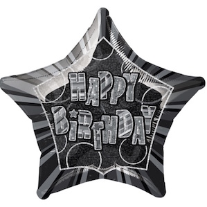 Black Happy Birthday Star Shaped Balloon