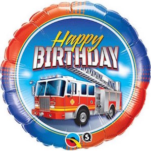 Fire Engine Happy Birthday Round Balloon