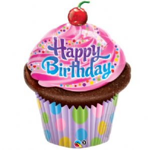 Large Foil Frosted Cupcake Happy Birthday Balloon