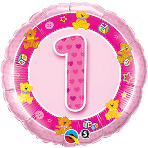Round Pink first Birthday Balloon