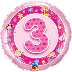 Round Pink Third Birthday Balloon