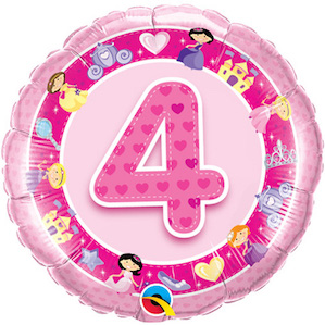 Round Pink Fourth Birthday Balloon