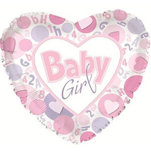Pink Baby Girl Heart Shaped Foil Balloon