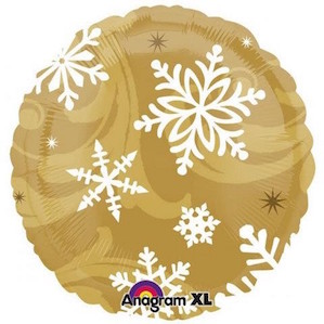  Large Round Gold Foil Balloon with Printed Snowflakes