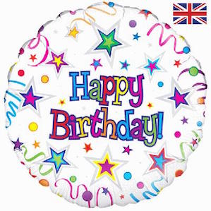 Ribbon and Stars Happy Birthday Large Round Foil Balloon