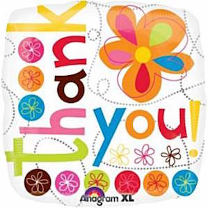 Round Multicoloured Thank You Balloon with colourful flowers