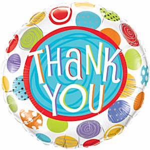 Round Multicoloured Thank You Balloon with dots