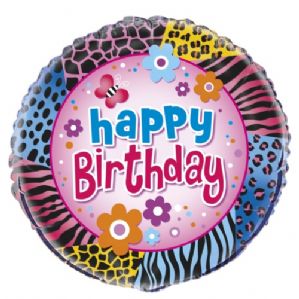 Wild Pattern Happy Birthday Large Round Foil Balloon