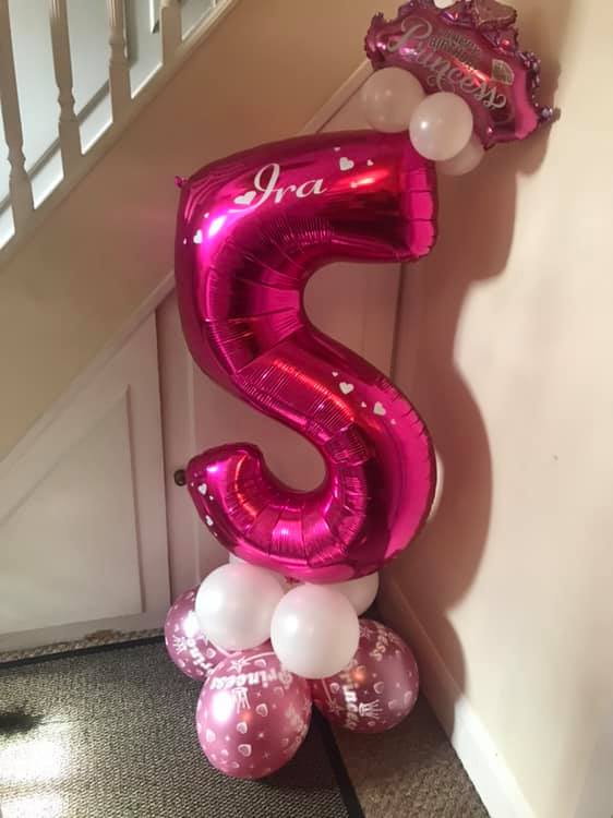Pink Foil Number 5 and Princess Balloons